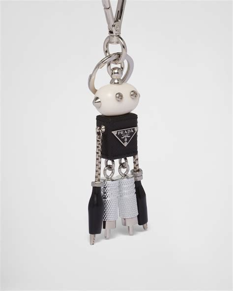 prada saffiano trick letter z bag charm|Steel/black Saffiano Leather Robot Bag Charm .